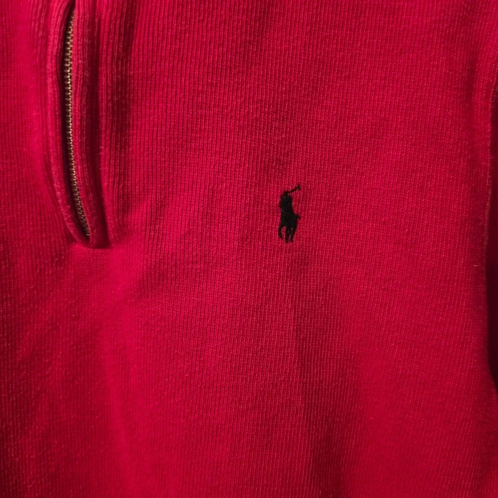 Polo Ralph Lauren Boys Red Quarter Zip Pullover Sweater Size M 10-12 Cotton Pony